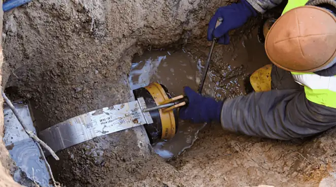 Technician performing underground drainage repair for foundation protection and gutter systems in Columbus, OH